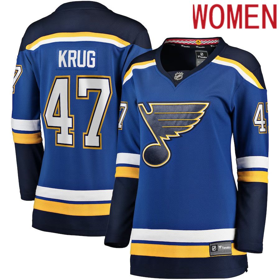 Women St. Louis Blues #47 Torey Krug Fanatics Branded Blue Home Premier Breakaway Player NHL Jersey